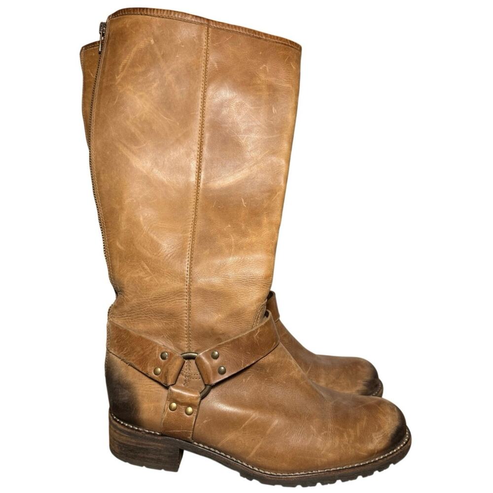 L.L. Bean Deerfield Rustic Harness Tall Brown Leather Boots Back Zip Womens 10W